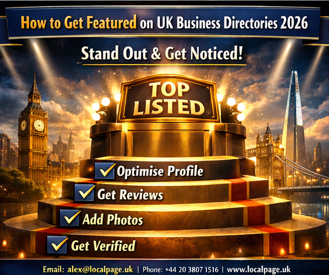 3D digital cinematic art of a UK business owner moving from a foggy graveyard of unclicked listings to a vibrant, featured spotlight with incoming leads.